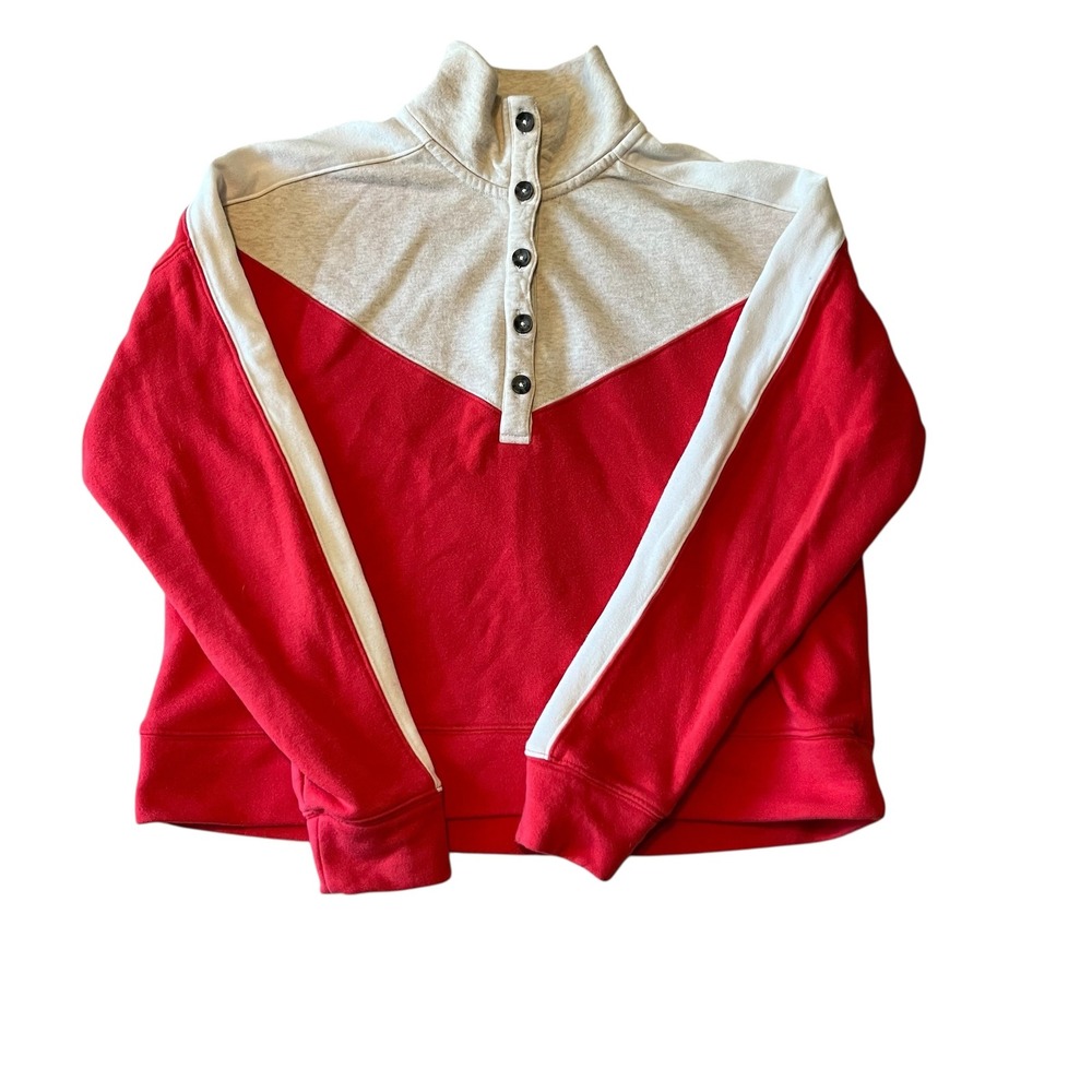 Evereve Womens Red Colorblock Button Mock Neck Sweatshirt Large